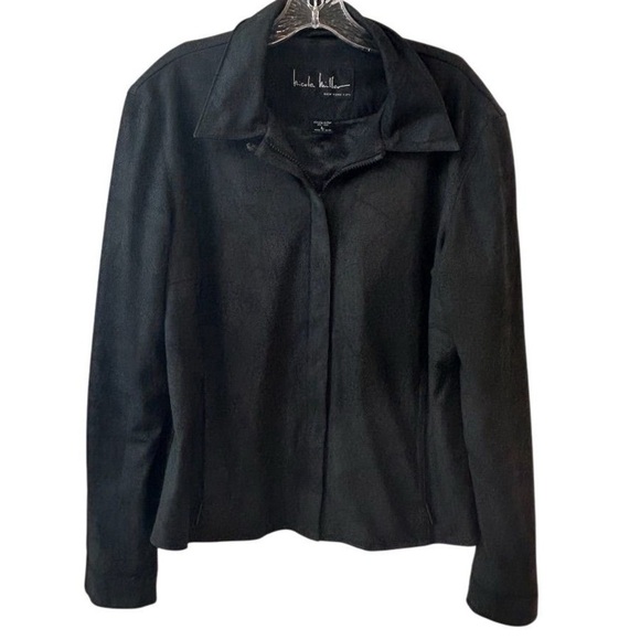 Nicole Miller Women's Black Basic Jacket Size L Zip-Up Classic Collar - Picture 1 of 13